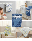 Stork And Baby blue micromink furlined baby blanket with white ribbon and stars pattern