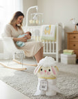 Stork And Baby white 100% cotton hooded baby towel with a cute bunny face and ears. Perfect for sensitive skin.