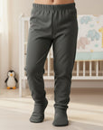 Stork And Baby charcoal grey 100% cotton footed baby leggings with elastic waistband.