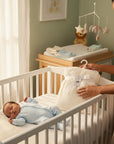 Stork And Baby cream single layer sherpa fleece baby blanket, 75x100cm, tied with a white ribbon.