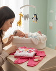 Stork And Baby Mother's Choice Girl's 3 Piece Set 'Cats' pink cotton outfit with cat face applique and polka dots.