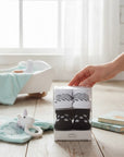 Stork And Baby Mothers Choice Girls 2 Pack Socks Gift Pack, white with black stripes and black with white polka dots.