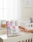 Stork And Baby hooded towels and facecloths set in pink roses pattern, 6-piece baby bath set