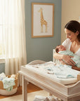 Stork And Baby infant 2 pack rompers in light blue and white cotton blend with star print.