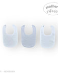 Stork And Baby Mothers Choice 3 Pack Bibs - white and light blue, soft cotton, essential for feeding and teething messes.