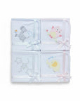 Stork And Baby Mothers Choice 100% cotton jersey baby wraps featuring embroidered creature designs in a 4-pack set.
