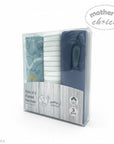 Stork And Baby Mothers Choice 3-pack flannel baby receiver blankets in grey, blue, and white with dinosaur prints.