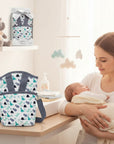 Stork And Baby Mothers Choice Grey Dino insulated bottle warmer bag with dinosaur print, ideal for travel.