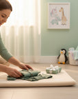 Stork And Baby Mothers Choice Basic 3 Piece Set Newborn Sage, a soft ribbed cotton outfit for babies in a calming sage green.