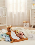 Stork And Baby Mothers Choice Nunu Blanket Giraffe with baby feet and a yellow teether.