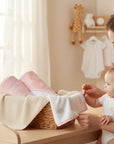 Stork And Baby pink bamboo blend hooded towels with acorn and leaf print, 75x75cm