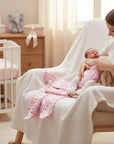Stork And Baby Mothers Choice 5 Piece Starter Pack 'Pink Deer' newborn clothing set with pink deer print and stripes.