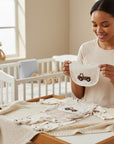 Stork And Baby 5 piece starter pack with Stone Truck design, 100% cotton interlock, soft and breathable for newborns.