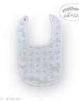 Stork And Baby white bib with grey house and leaf pattern, soft cotton for newborns