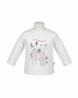 Stork And Baby white long-sleeve baby t-shirt with floral graphic and "smell the flower" text.