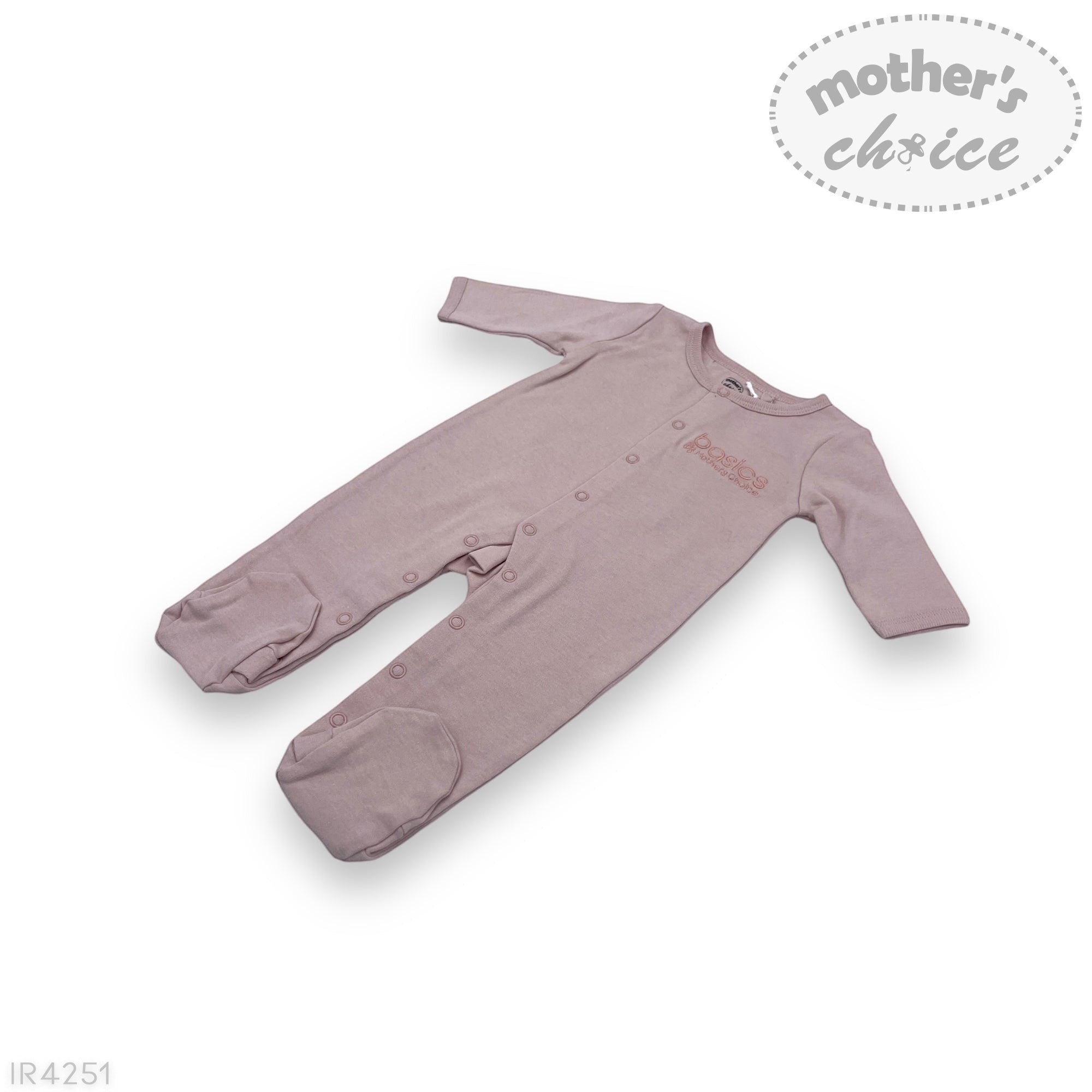 Purple baby onesie with 'mother's choice' branding on a white background