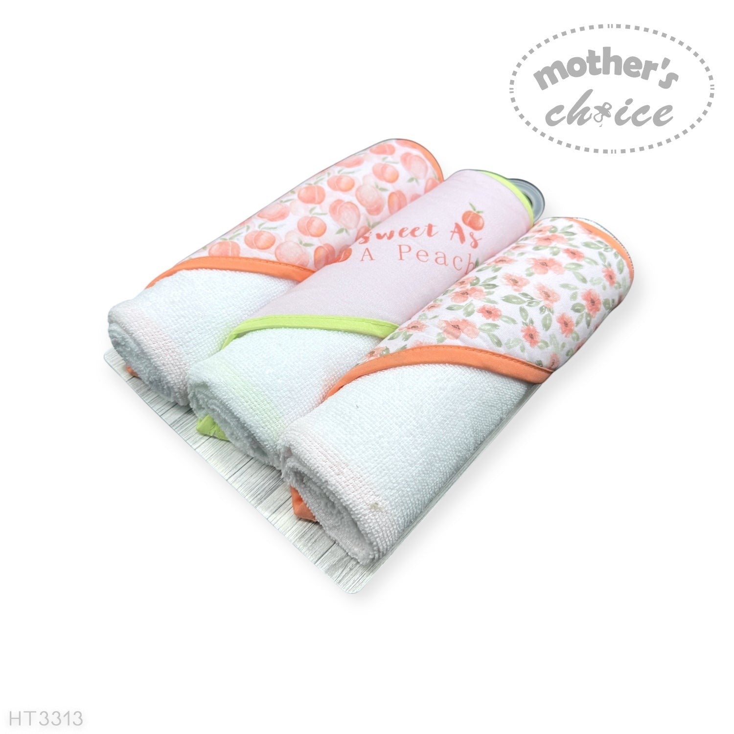 Mothers Choice  3 Piece Hooded Towels And 3 Piece Facecloths Sweet As A Peach
