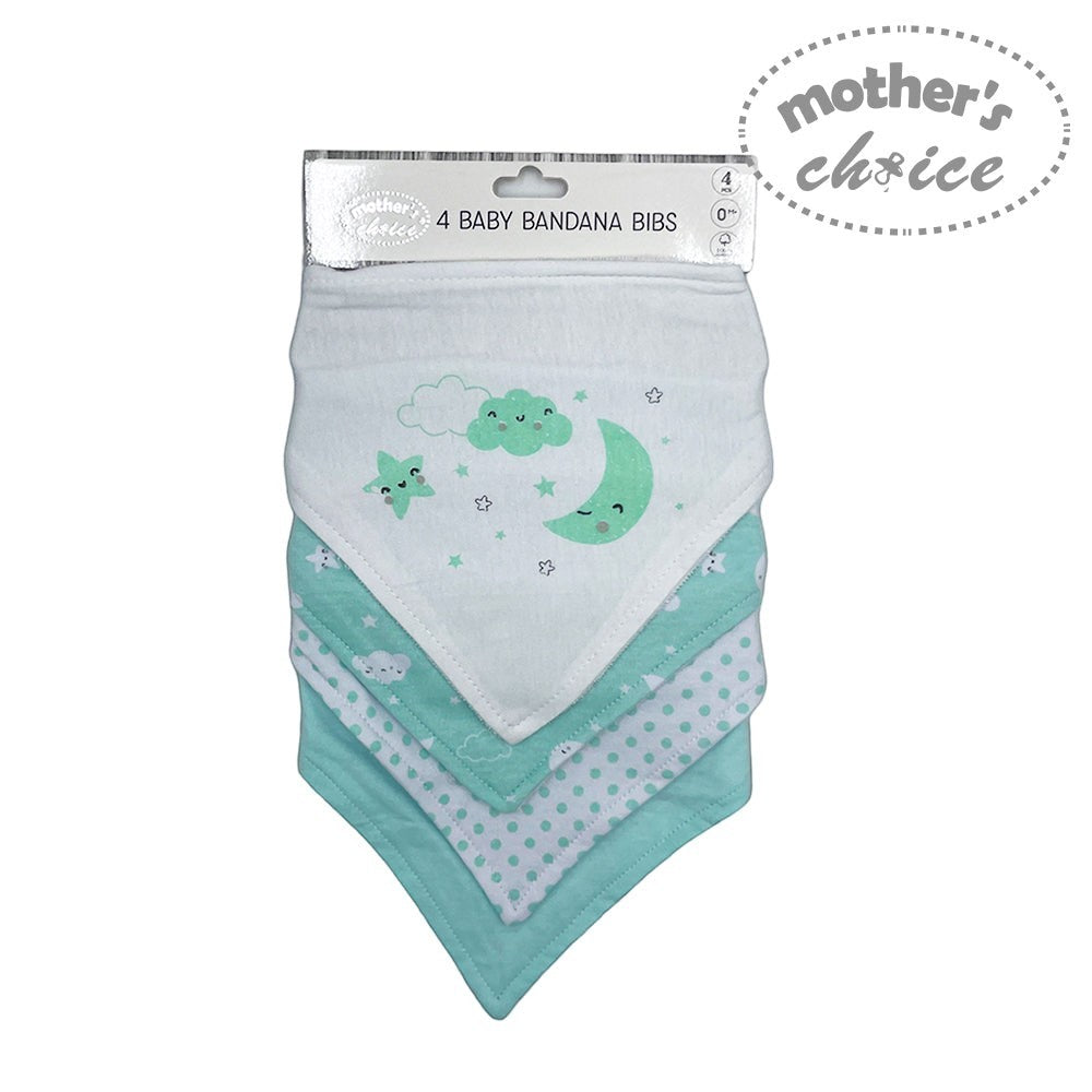 Pack of baby bandana bibs with cartoon designs on a white background