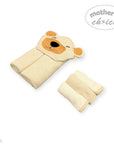 Baby towel with bear design and folded towel on a white background, branded 'Mother's Choice'.