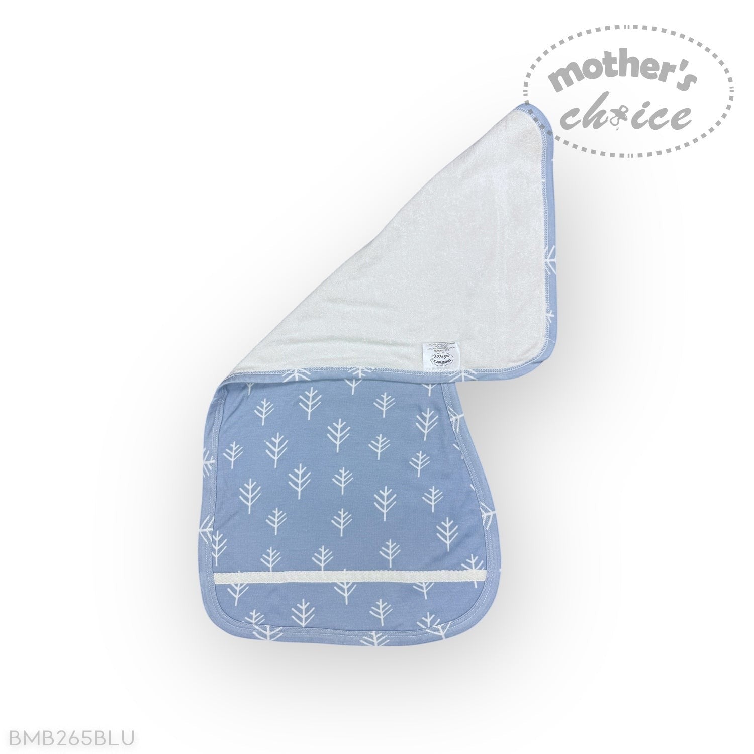 Baby blanket with blue and white pattern on a white background, featuring 'Mother's Choice' branding.
