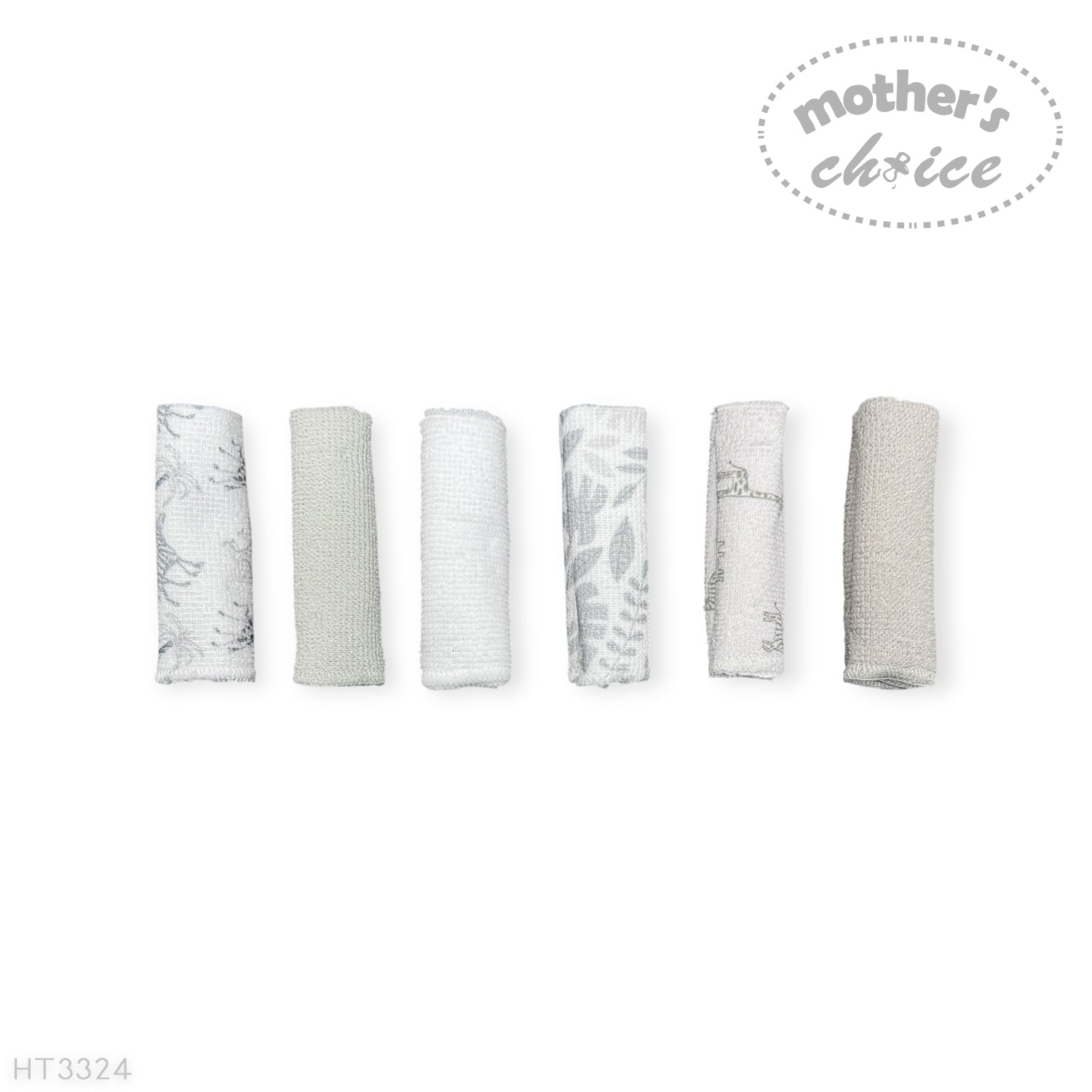 Mothers Choice 6 Pack Baby Washcloth Set - Grey Safari