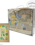 Folded baby blanket with a matching card in a decorative box, branded 'Mother's Choice'.