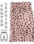 Pink footed legging with black leopard print pattern on a white background