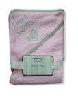 Folded hooded towel with 'I love daddy' text and heart design, branded 'mother's choice', on a white background.
