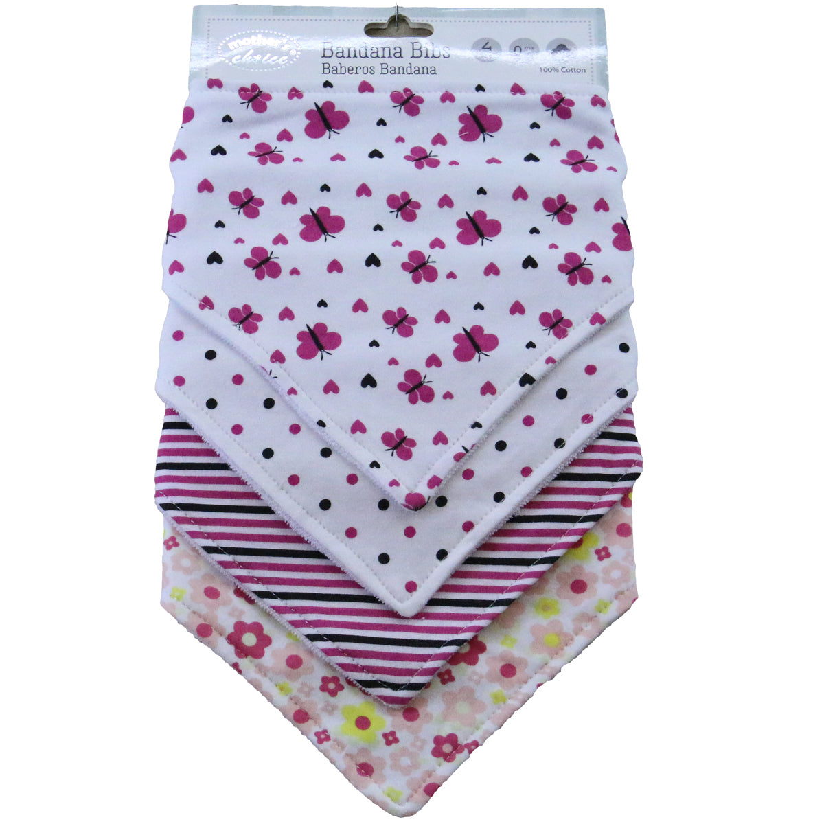 Mothers Choice 4 Pack Inf Girls Bib `Butterfly`