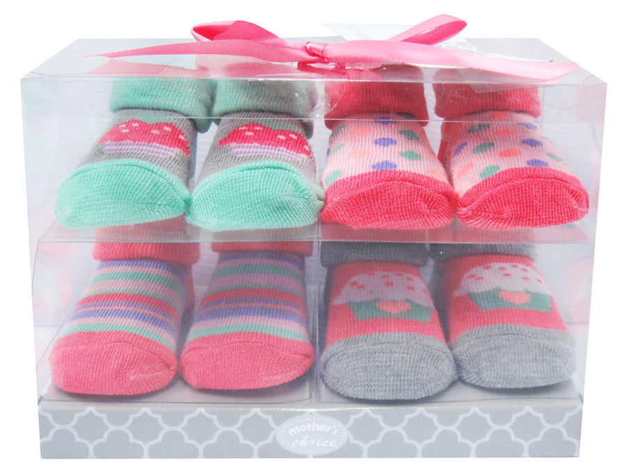 Mothers Choice 4 Pack Baby Socks In Pvc Gift Pack `CuPieceake`