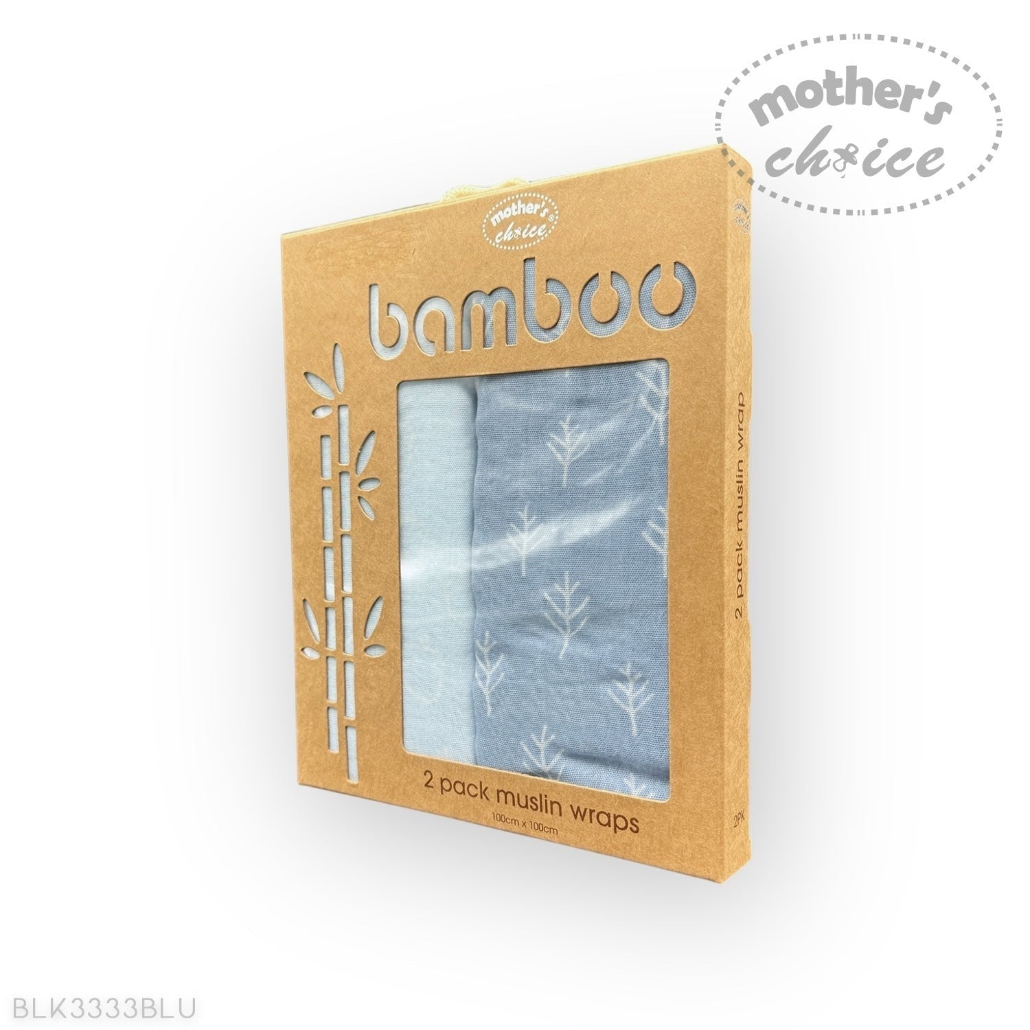Packaged bamboo muslin wraps with 'mother's choice' branding on a white background