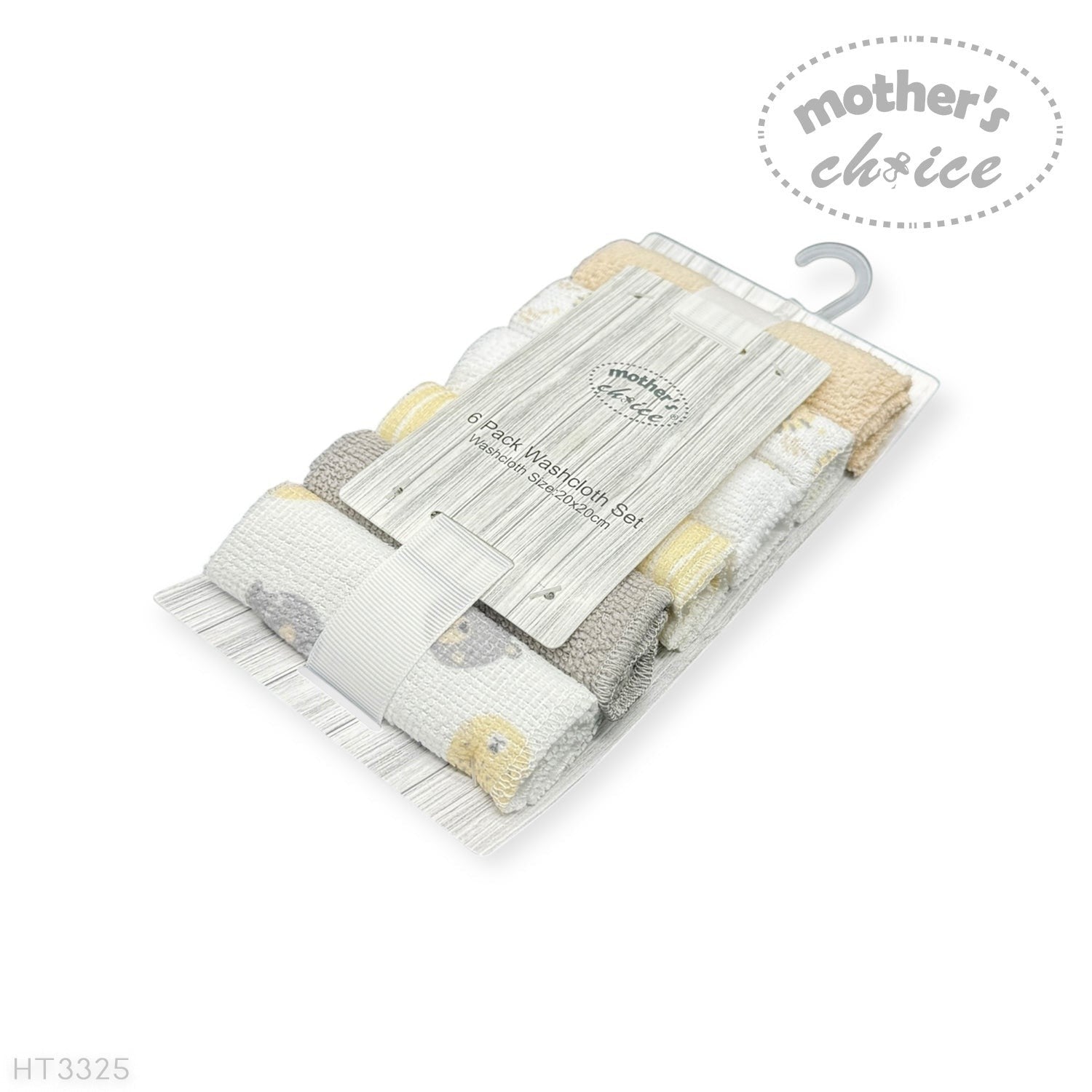 Mothers Choice  6 Pack Washcloth Set Stone Bear