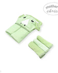 Green baby robe and towel set with 'Mother's Choice' branding on a white background