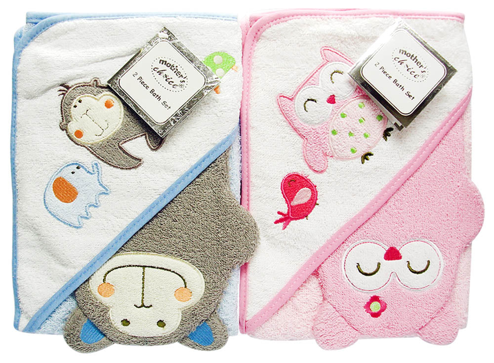 2 pc bath towel set baby monkey owl design