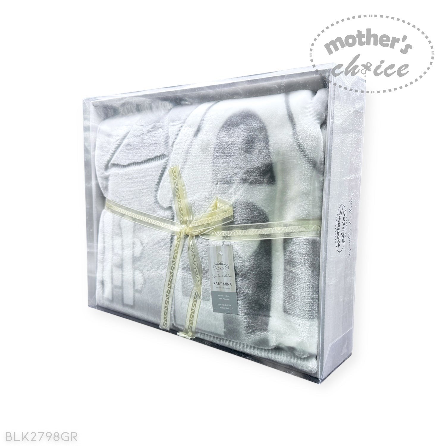 Packaged baby booties with a bow, branded 'Mother's Choice', on a white background.