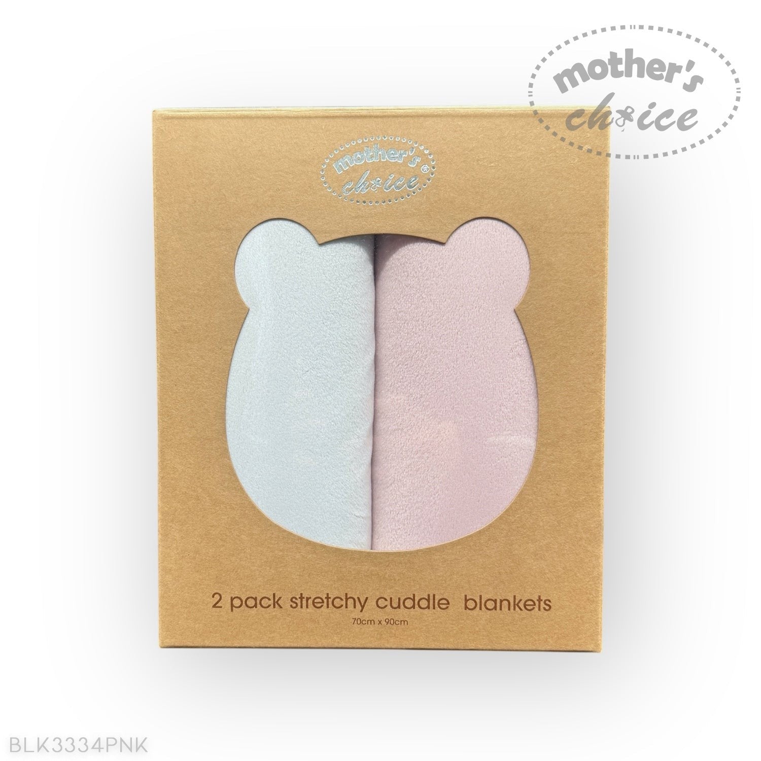 Two stretchy cuddle blankets in pastel colors in a 'Mother's Choice' branded box on a white background.