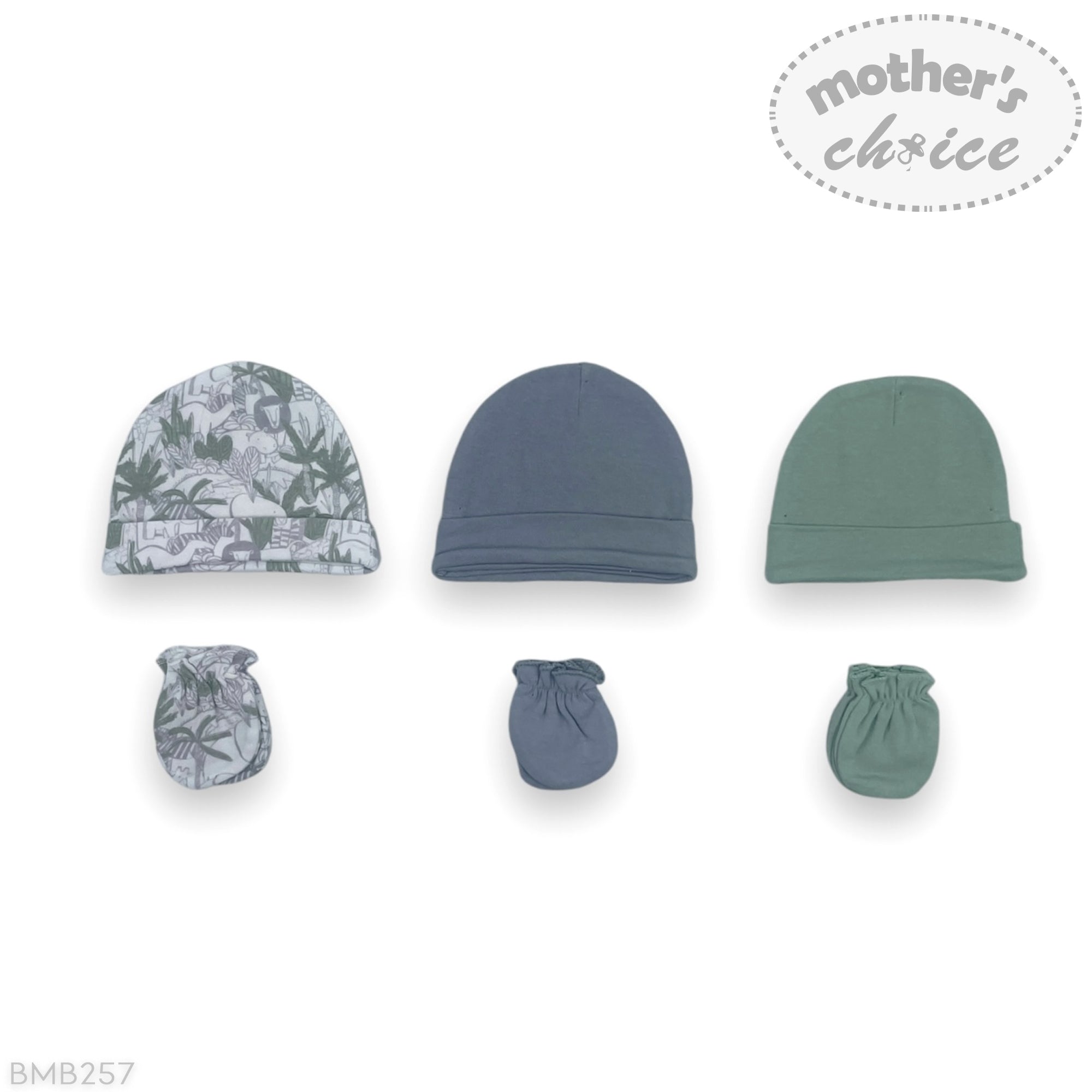 M/C 6PK BEANIE HAT &amp;amp; MITTEN SET GREY/MINT