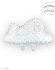 Gray cloud-shaped pillow with 'baby' text on a white background