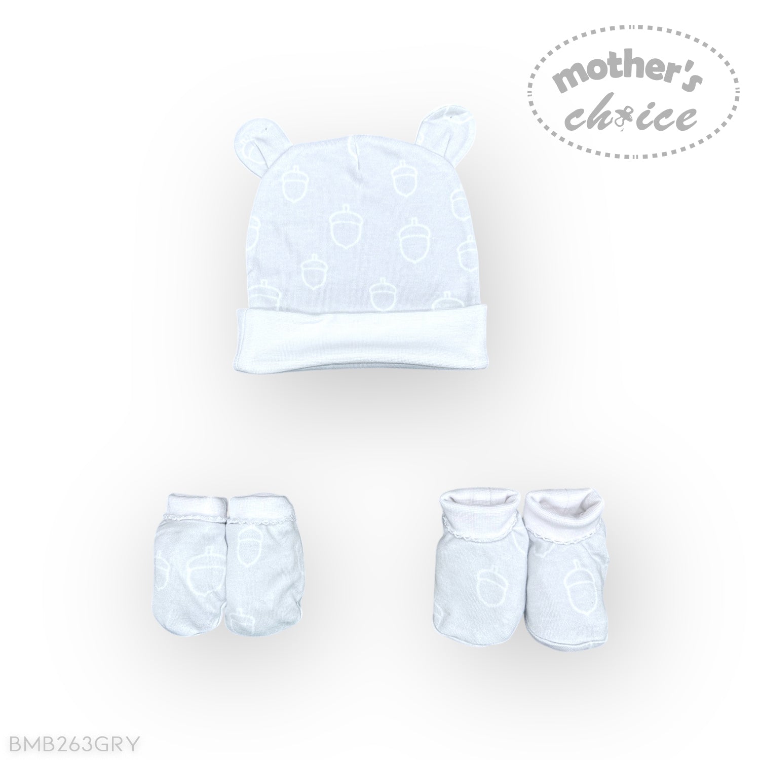 Baby outfit set with hat, shorts, and shoes on a white background, branded 'Mother's Choice'.