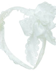 Mothers Choice Girls Alice Band White Satin With Bow And Rose