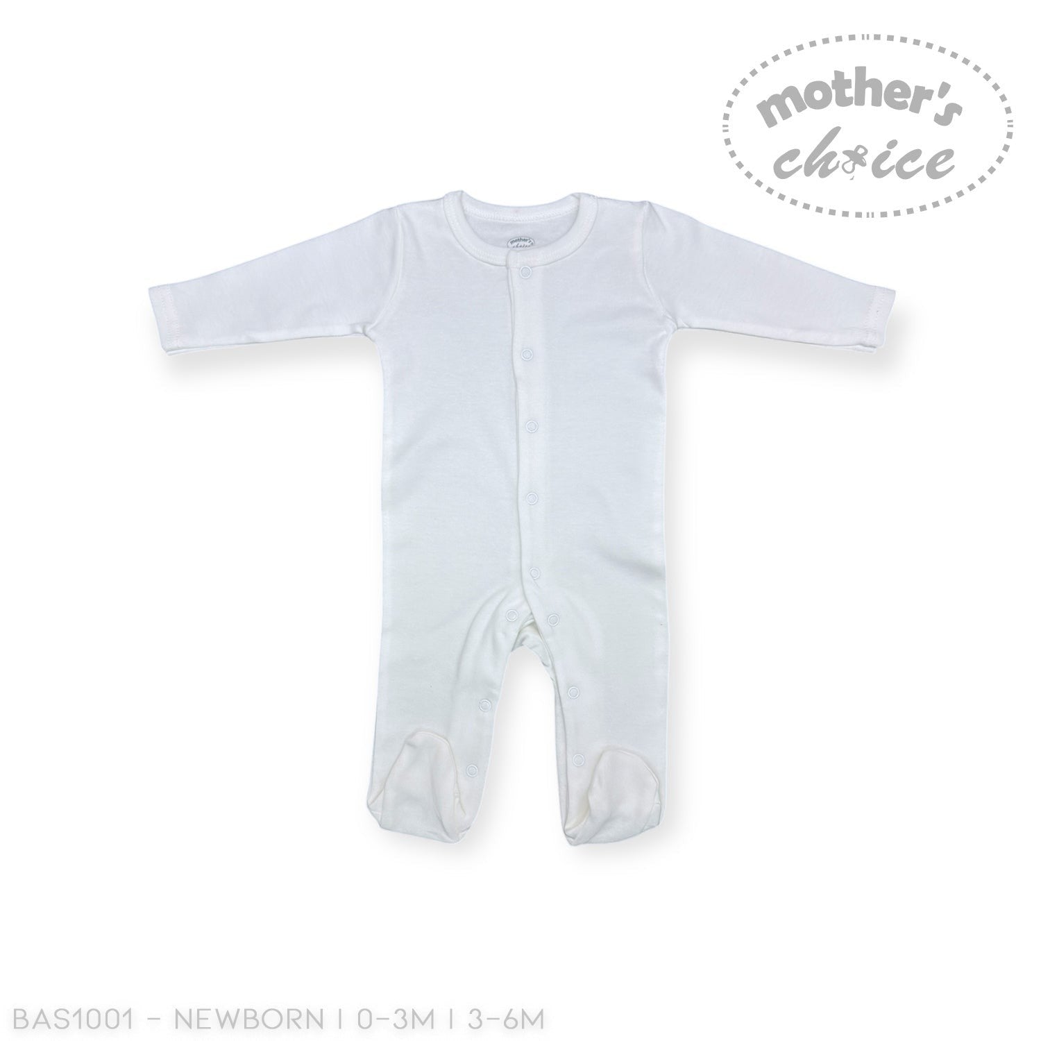 White baby onesie on a white background with 'Mother's Choice' branding.
