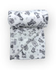 Folded blanket with animal pattern on a white background