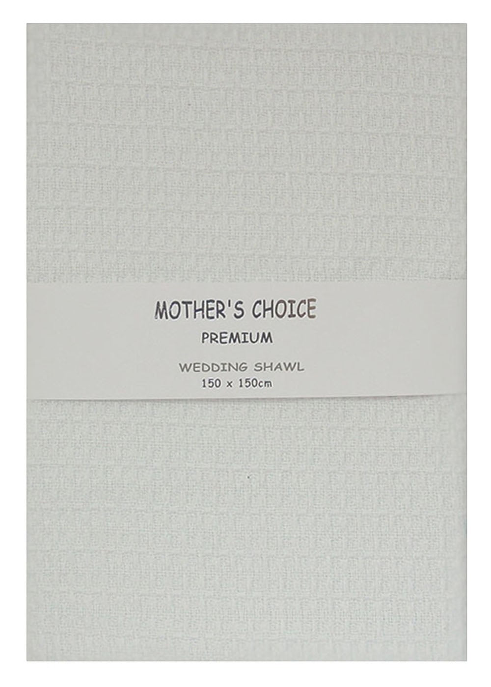 Light gray wedding shawl with 'Mother's Choice Premium' text on a matching background