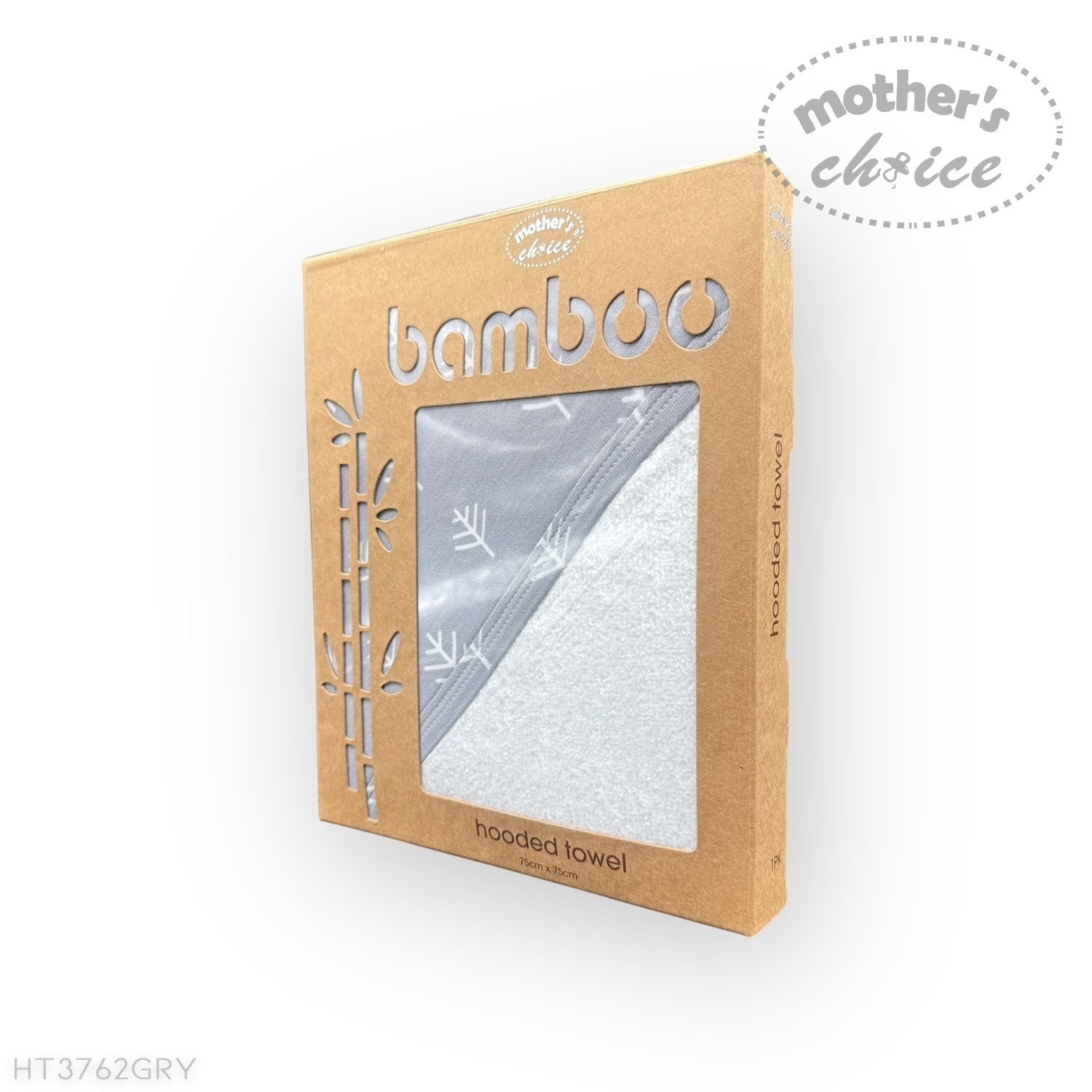 Bamboo hooded towel packaging with 'Mother's Choice' branding on a white background