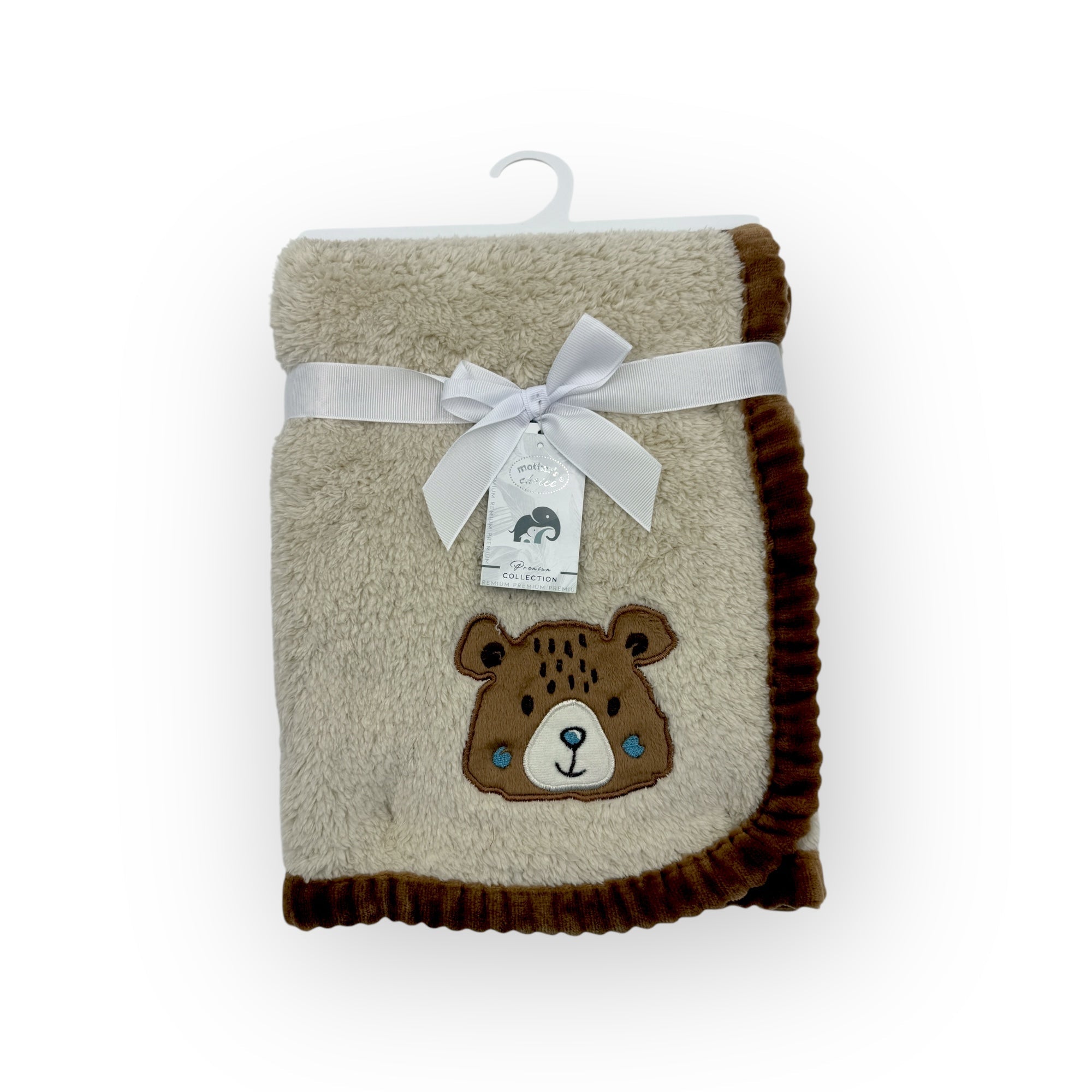 M/C SUPER SOFT CORAL FLEECE AND BINDING BLANKET NEUTRAL BEAR