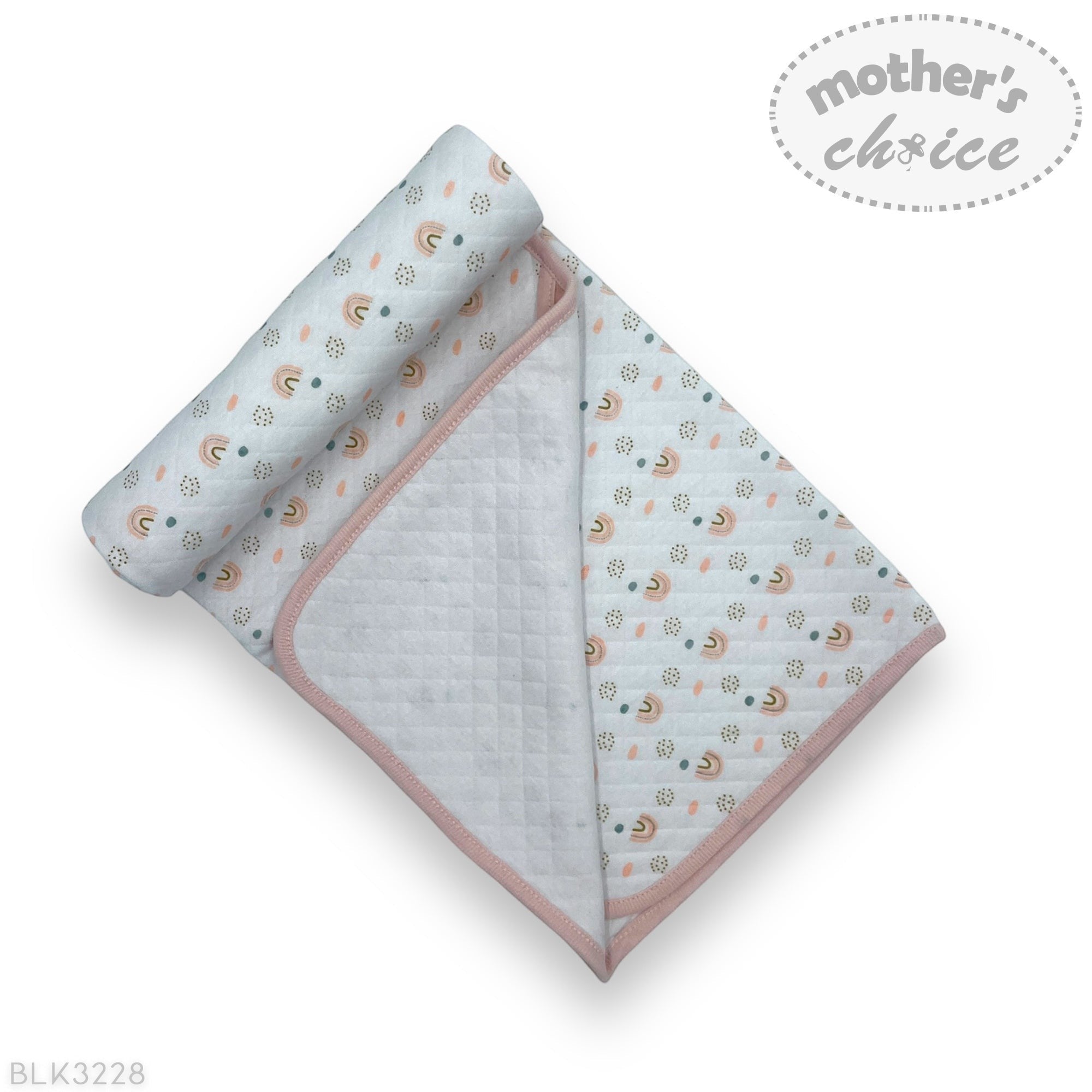 Baby blanket with cloud pattern on a white background, featuring 'Mother's Choice' branding.