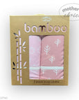 Pack of two bamboo burp cloths in pink with white tree design, branded 'Mother's Choice'.