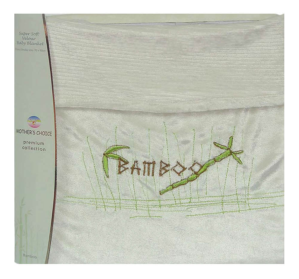 Bamboo baby blanket with packaging featuring the brand name 'Mother's Choice'.