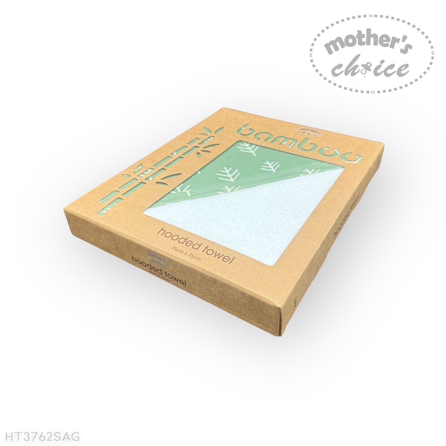 Box of bamboo hooded towel with 'Mother's Choice' branding on a white background