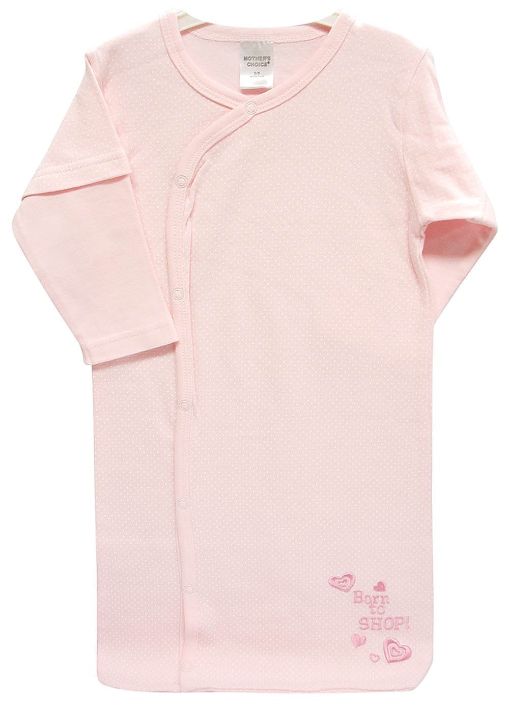 Pink baby gown with long sleeves on a white background